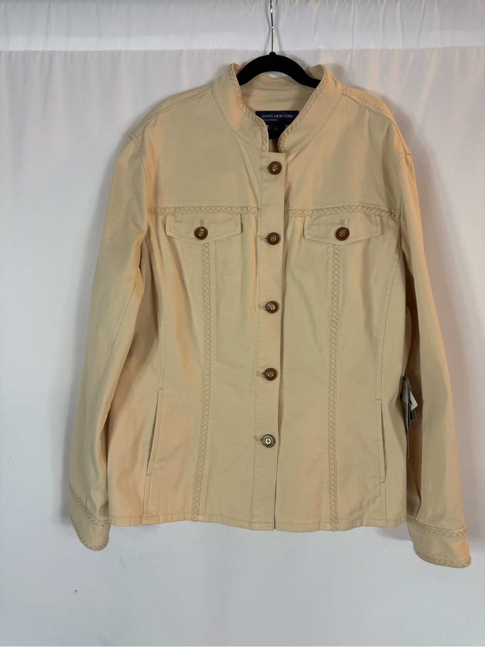 Jones New York Light Cream Button-Up Jean Jacket size: L